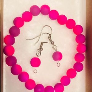 PINK AND PURPLE SOFT BEAD BRACELET AND EARRINGS SET